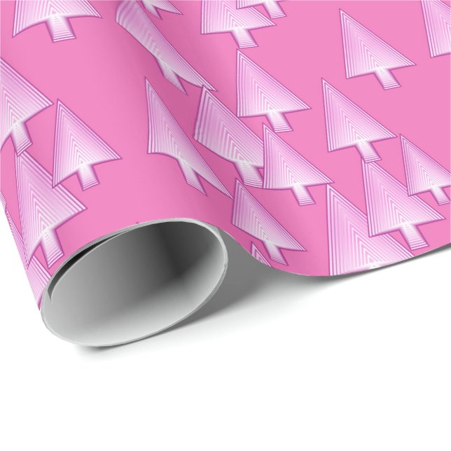 Julgranar, metallisk 3D-rosa Presentpapper (Rullad Hörn)