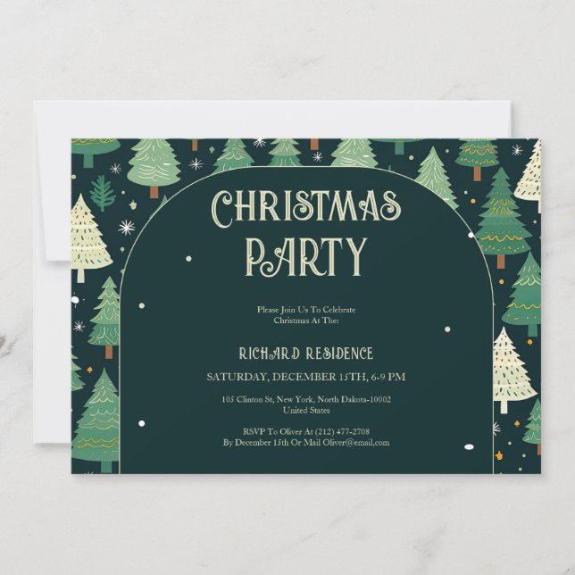 Julgranar Modern Sage Grönt Mönster Party Inbjudningar (Framsida)
