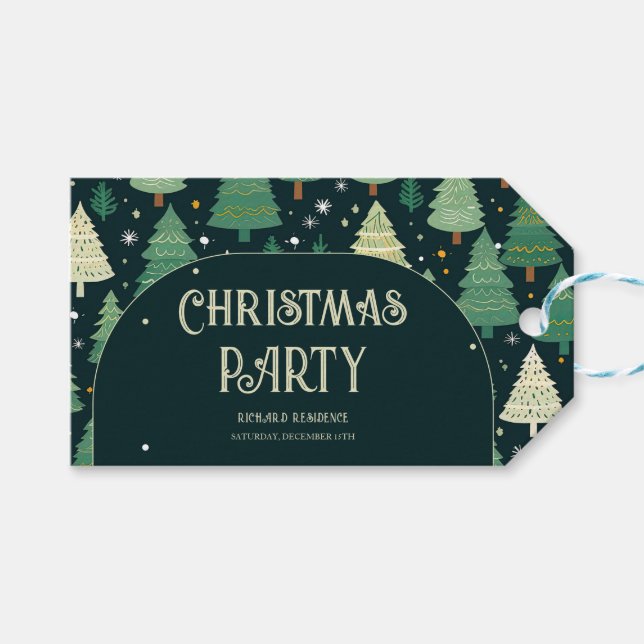 Julgranar Modern Sage Grönt Mönster Party Presentetikett (Framsidan (Horisontell))