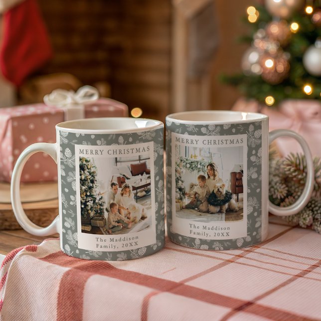Julgranar och blad Grönt mönsterfoton Kaffemugg (Skapare uppladdad)