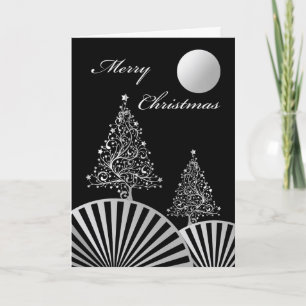 Julgranar och Måne, modern Silver-design Kort