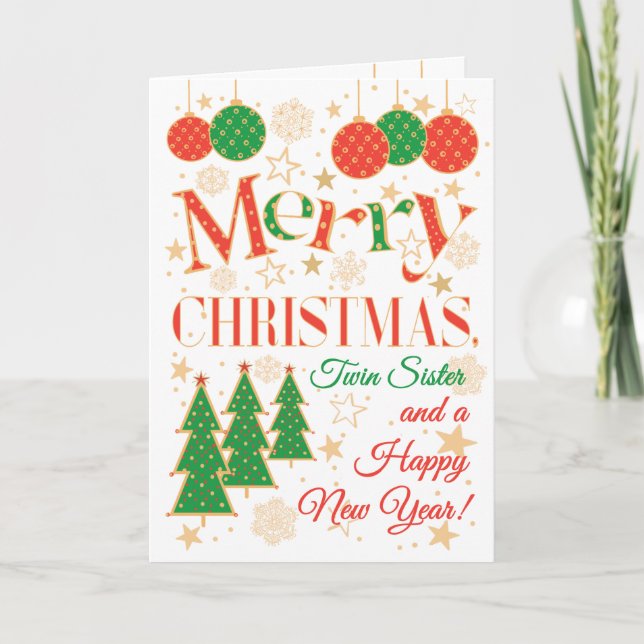 Julgranar och ornament för Twin Sister Kort (Framsida)