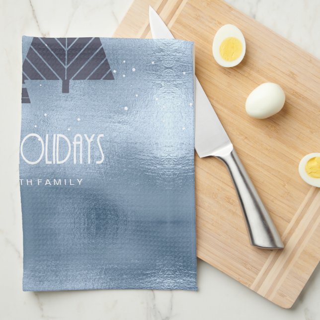 Julgranar och Snöflingor Blue ID863 Kökshandduk (Vikt i Fjärdedel)