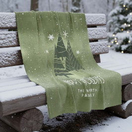 Julgranar och Snöflingor Grönt-ID863 Fleecefilt
