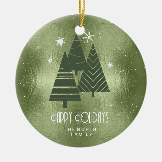 Julgranar och Snöflingor Grönt-ID863 Julgransprydnad Keramik (Framsidan)