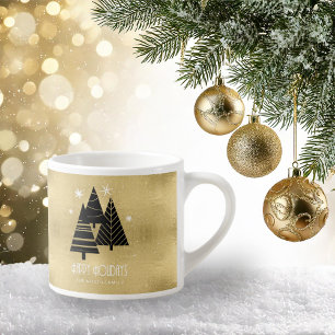 Julgranar och Snöflingor Guld ID863 Espressomugg