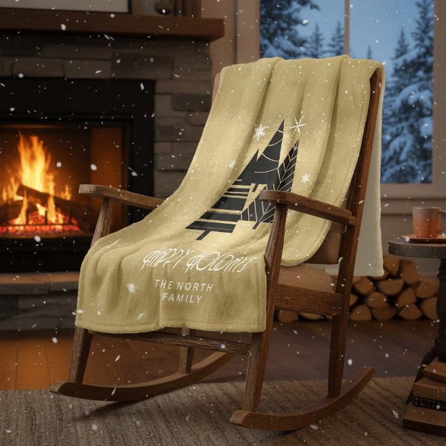 Julgranar och Snöflingor Guld ID863 Fleecefilt (Skapare uppladdad)