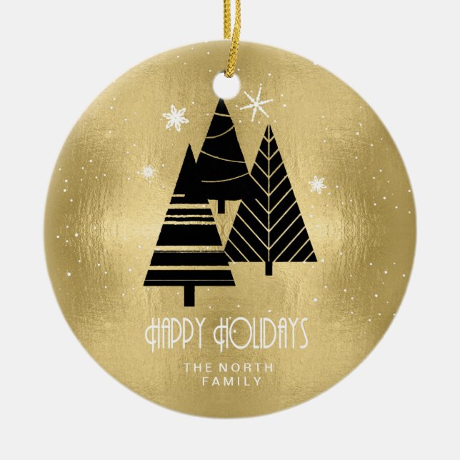 Julgranar och Snöflingor Guld ID863 Julgransprydnad Keramik (Framsidan)