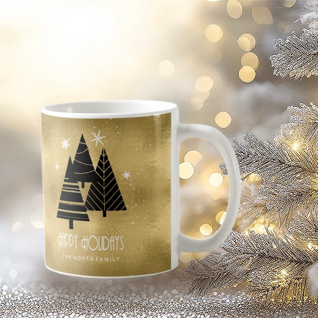 Julgranar och Snöflingor Guld ID863 Kaffemugg (Skapare uppladdad)