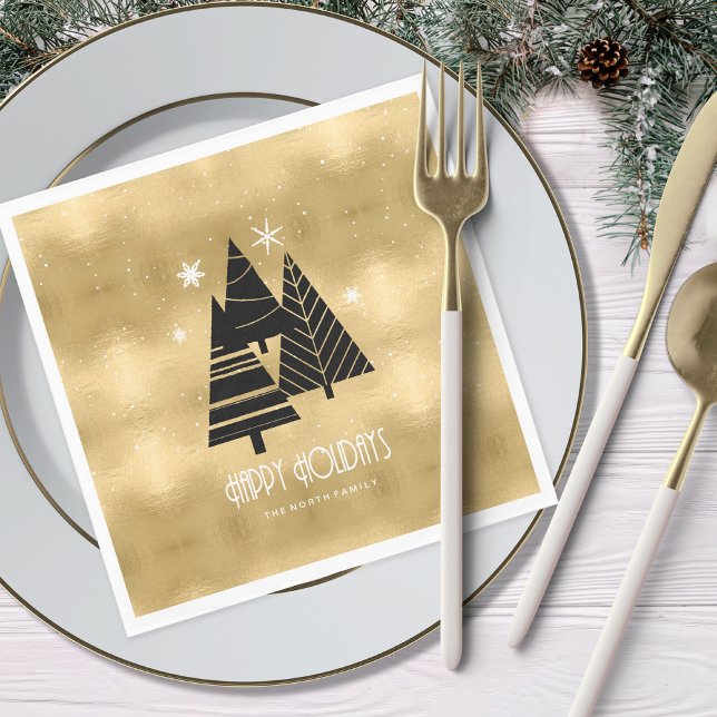 Julgranar och Snöflingor Guld ID863 Pappersservett (Skapare uppladdad)
