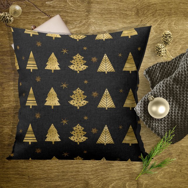 Julgranar och Snöflingor Mönster Guld ID863 Kudde (Skapare uppladdad)