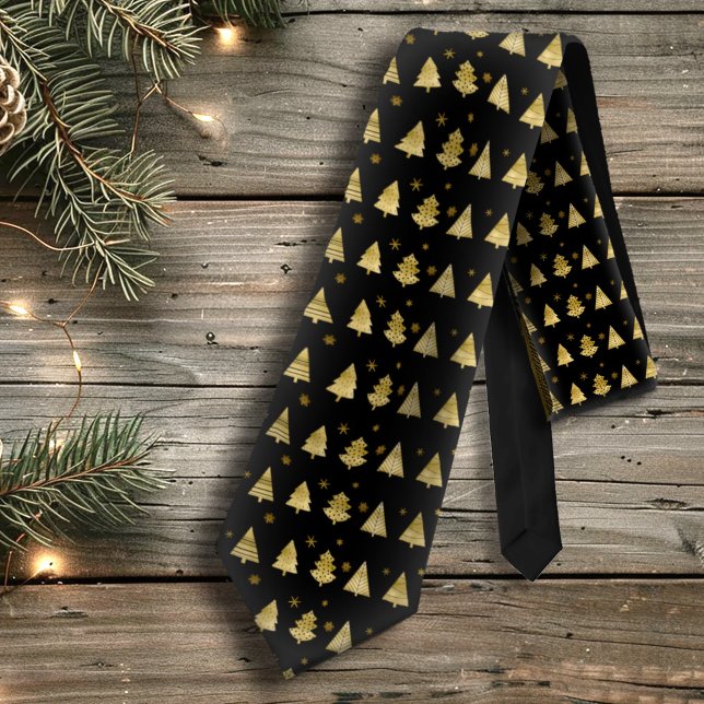 Julgranar och Snöflingor Mönster Guld ID863 Slips (Skapare uppladdad)