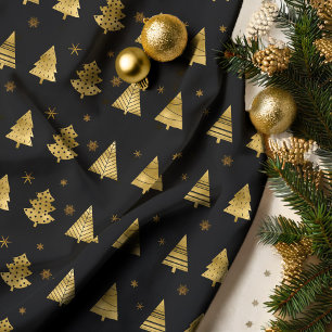 Julgranar och Snöflingor Mönster Guld ID863 Tyg