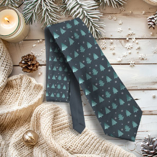 Julgranar och Snöflingor Mönster Teal ID863 Slips