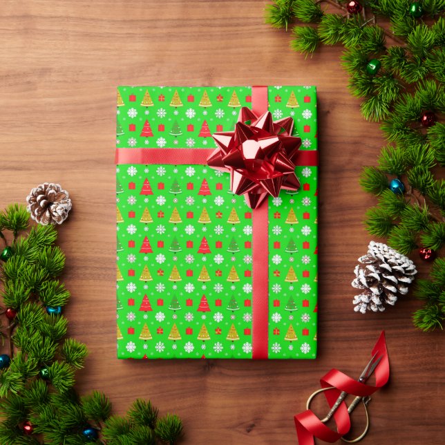 Julgranar och snöflingor presentpapper (Julgåva)