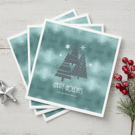 Julgranar och Snöflingor Teal ID863 Pappersservett