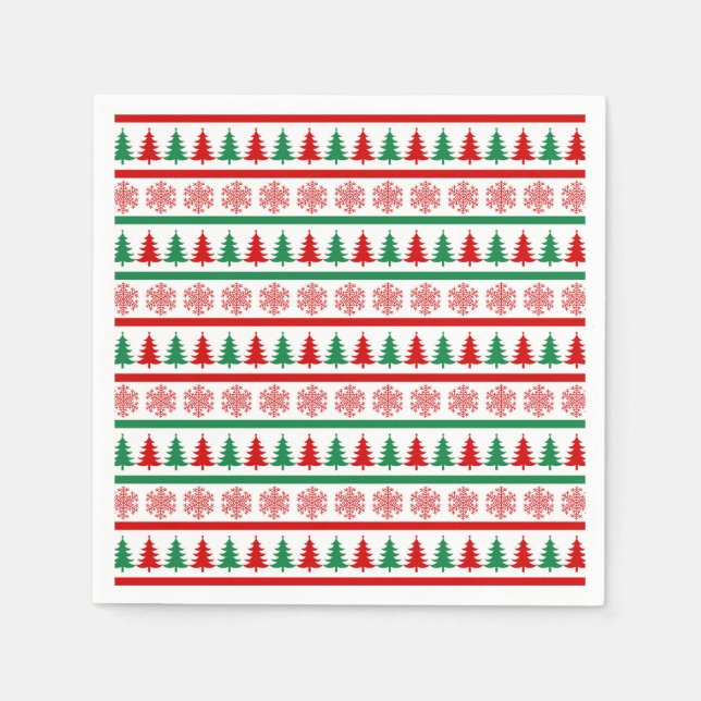 Julgranar och snöflingor tryckta pappersservetter (Framsidan)