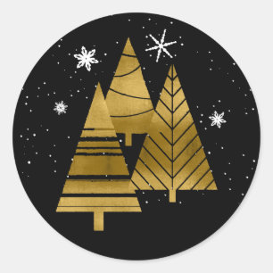 Julgranar och Snöflingor V2 Guld ID863 Runt Klistermärke