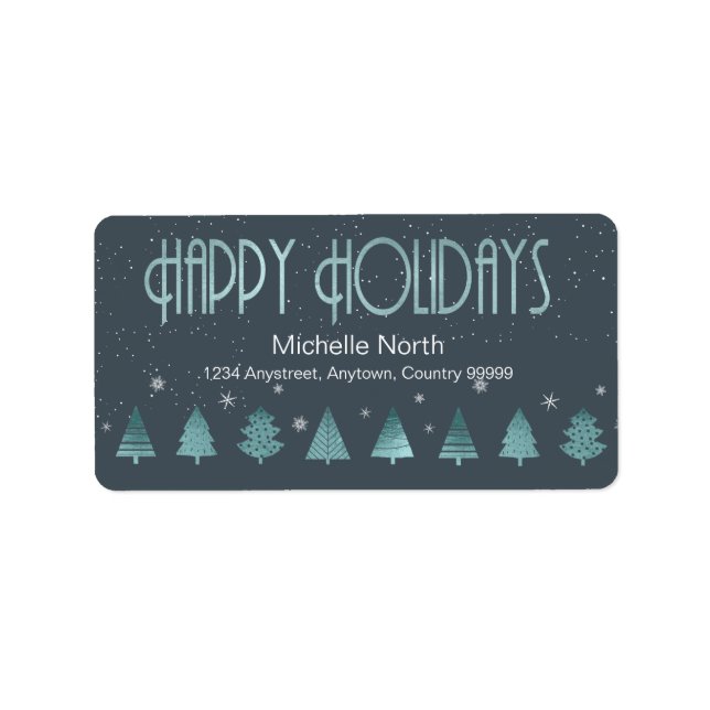 Julgranar och Snöflingor V2 Teal ID863 Adressetikett (Framsidan)