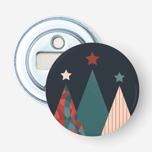 Julgranar och stjärnor i blå/röd vinter flasköppnare (Framsidan)