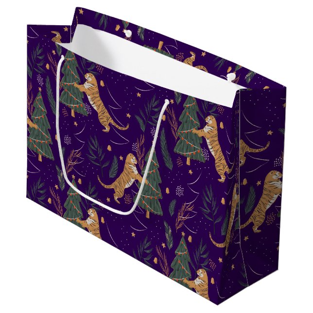 Julgranar och tigrar mönster anpassningsbar, bakgr (Framsidan Vinklad)