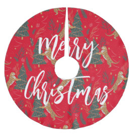 Julgranar och tigrar mönster anpassningsbar, bakgr julgransmatta borstad polyester