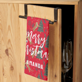 Julgranar och tigrar mönster anpassningsbar, bakgr kökshandduk