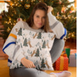 Julgranar och tigrar mönster anpassningsbar, bakgr kudde<br><div class="desc">Denna färgstarka tecknad-stil Julgran mönster med anpassade vit bakgrund. Jul,  träd,  juldjur och andra julsymboler.</div>