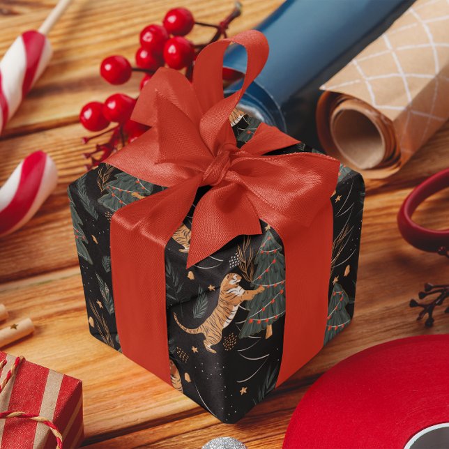 Julgranar och tigrar mönster anpassningsbar, bakgr presentpapper (Skapare uppladdad)