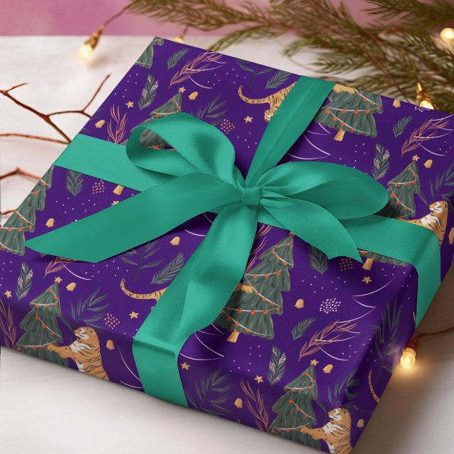 Julgranar och tigrar mönster anpassningsbar, bakgr presentpapper (Skapare uppladdad)