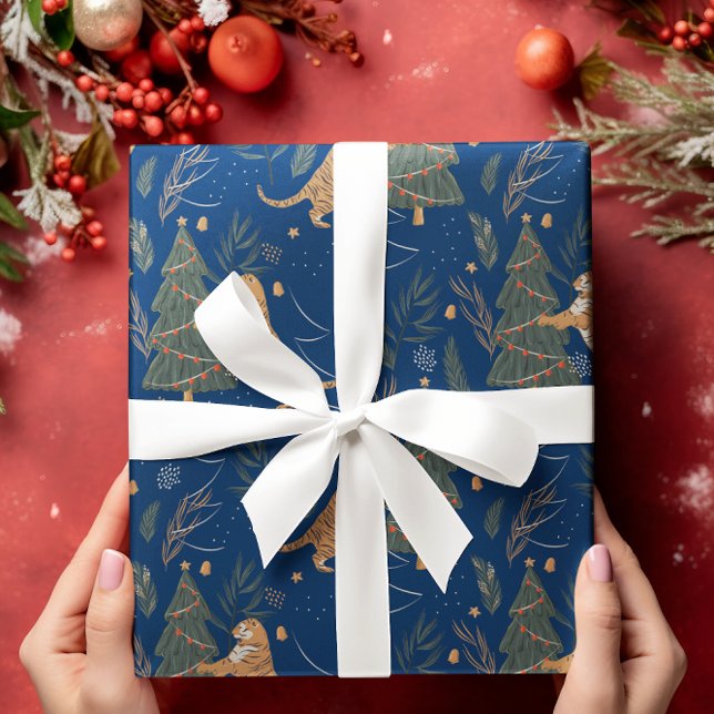 Julgranar och tigrar mönster anpassningsbar, bakgr presentpapper (Skapare uppladdad)