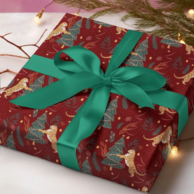Julgranar och tigrar mönster anpassningsbar, bakgr presentpapper (Skapare uppladdad)