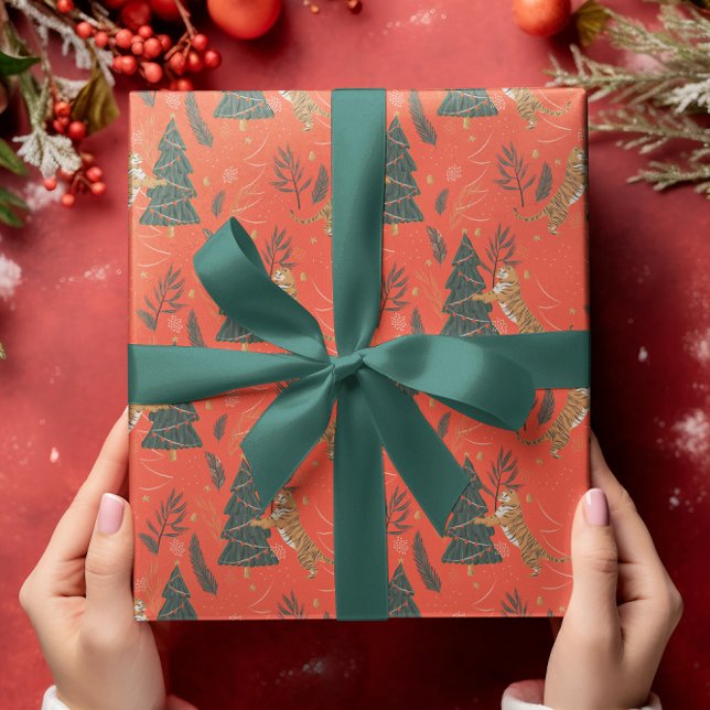 Julgranar och tigrar mönster anpassningsbar, bakgr presentpapper (Skapare uppladdad)