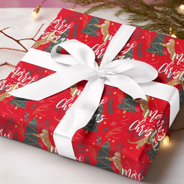 Julgranar och tigrar mönster anpassningsbar, bakgr presentpapper (Skapare uppladdad)