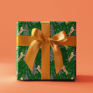 Julgranar och tigrar mönster Grönt, bakgrund Presentpapper