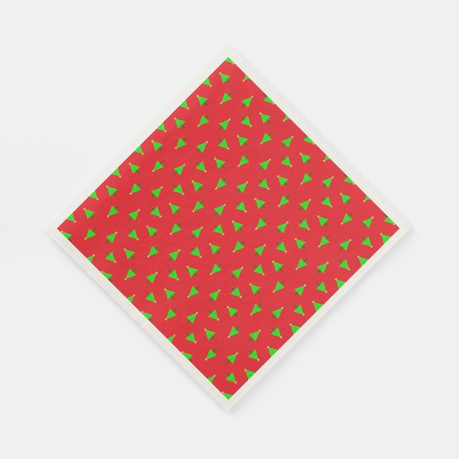 Julgranar på rött pappersservett (Hörn)