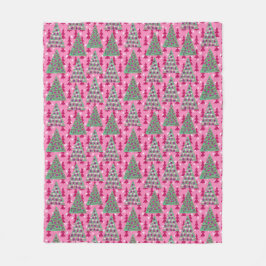 Julgranar på Shock rosa Fleecefilt