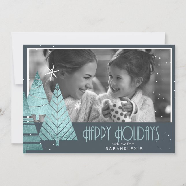 Julgranar Photo Template Teal ID863 Inbjudningar (Framsida)