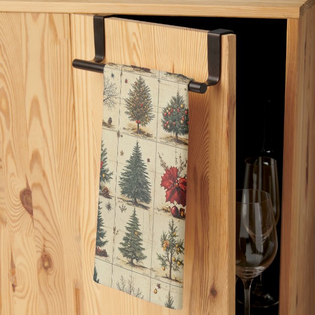 Julgranar Poinsettia Elegant Vintage Kökshandduk (Thirds Fold)