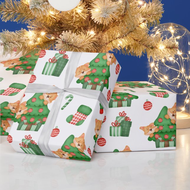 Julgranar, prydnader och katter  presentpapper (Helgdagar)