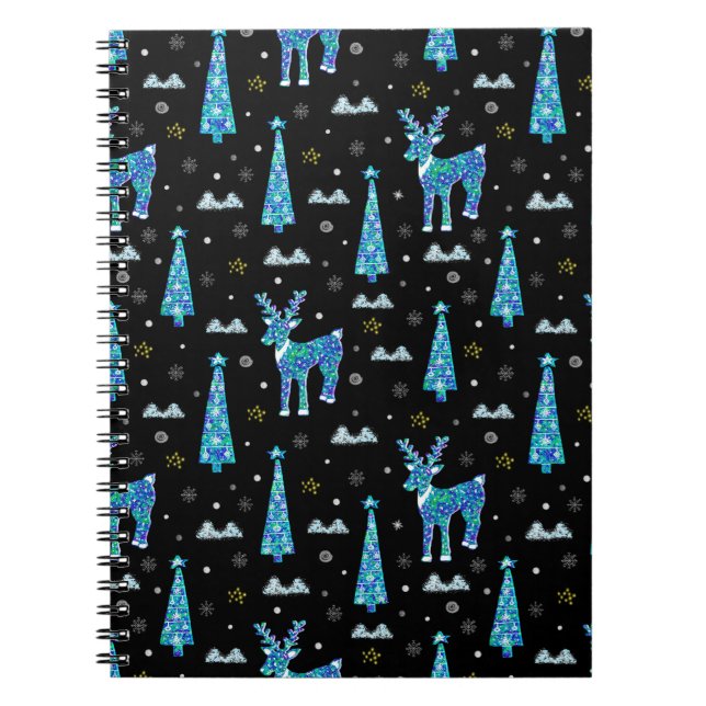 Julgranar, renar snöflingor. Winter illus Anteckningsbok (Framsidan)