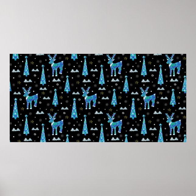 Julgranar, renar snöflingor. Winter illus Poster (Framsidan)