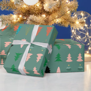 Julgranar rosa för Cute mönster grönt Presentpapper