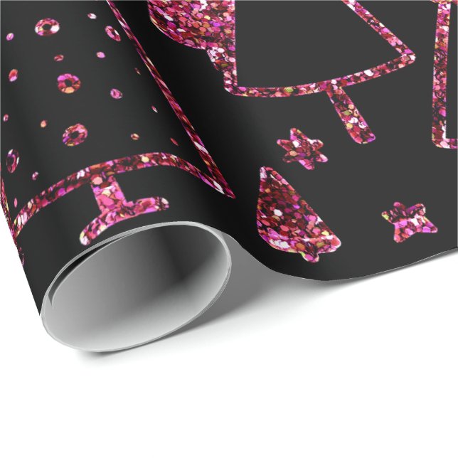 Julgranar Rosa ros Girly Spark Black Sequin Presentpapper (Rullad Hörn)