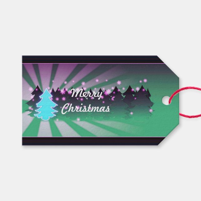 Julgranar Shades of Grönt Gift Märkres Presentetikett (Framsidan (Horisontell))