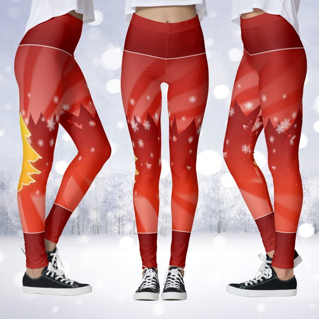 Julgranar Shades of Red Leggings (Christmas Trees Shades of Red Leggings)