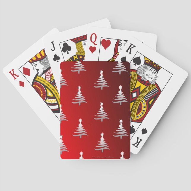 Julgranar Silver på Röd Spel Kort (Baksidan)