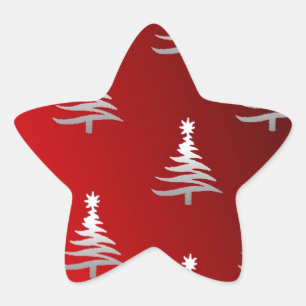 Julgranar Silver på Röd Stjärnformat Klistermärke