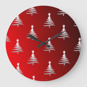 Julgranar Silver på Röd Stor Klocka