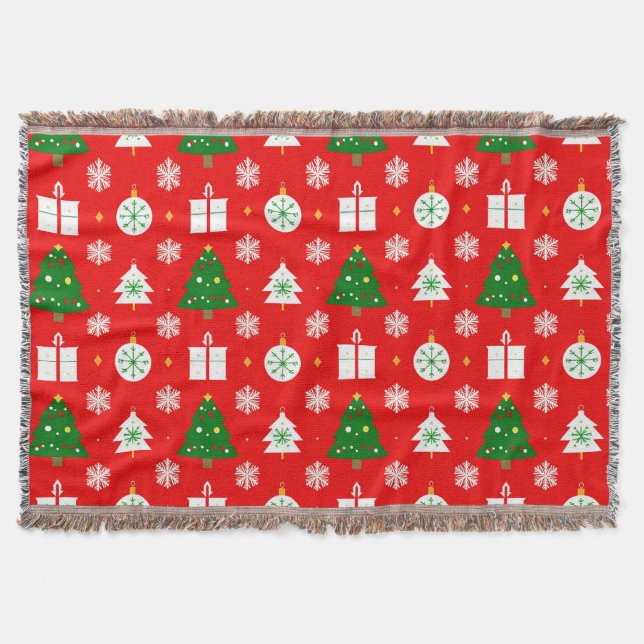 🎄 Julgranar & Snöflingor ❄️ Festiv Vinter Filt (Framsidan)